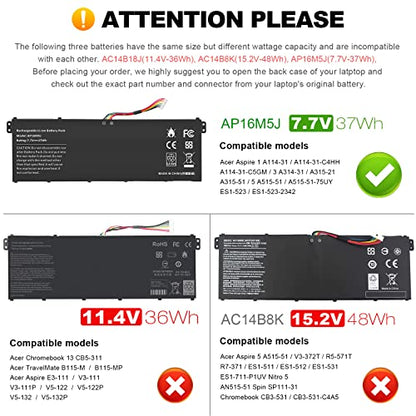 Futurebatt AP16M5J Laptop Battery for Acer Aspire A114-31 A314-31 A315-21 A315-51 A515-51 ES1-523-24CW ES1-523-20DG 2ICP4/80/104 - size: AP16M5J 12.36×5.00×0.73 in