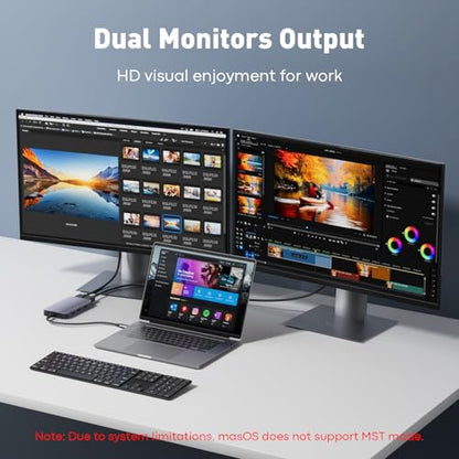 Reborn USB C Hub to Dual HDMI 4K, Docking Station Dual Monitor for Laptop, 6-in-1 USBC Dongle Adapter with 100W PD, 3 USB Ports, Portable HDMI Splitter Extended Display for Lenovo, HP, Dell, Surface