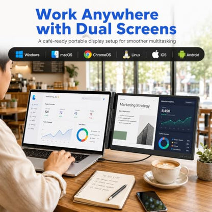 Laptop Screen Extender, 1.87lbs Ultra-Portable & Ultra Slim Portable Monitor, 14" FHD 1080P Dual External Monitor for 13"-17" Laptop, Plug & Play Travel Monitor Compatible with Wins/Mac/Chrome/Android