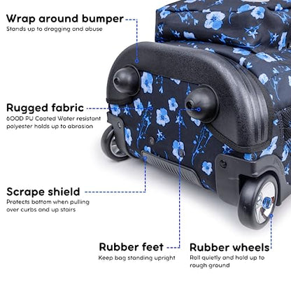 J World New York Sundance Rolling Backpack Girl Boy Roller Bookbag, Night Bloom, 20 X 13 X 9 (H X W X D), RBS-19 NIGHT BLOOM - color: Night Bloom
