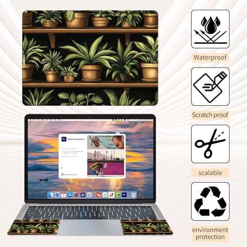 15.6 Inch Laptop Skin Sticker, Reusable Vinyl Cover Protector with 2 Wrist Pad Skins, Removable Waterproof Scratch-Resistant for 12-15.6 Inch Laptop Notebook,Potted Plants On Shelves - color: Potted Plants On Shelves