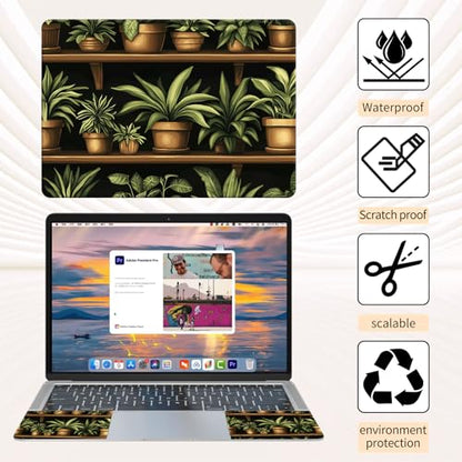 15.6 Inch Laptop Skin Sticker, Reusable Vinyl Cover Protector with 2 Wrist Pad Skins, Removable Waterproof Scratch-Resistant for 12-15.6 Inch Laptop Notebook,Potted Plants On Shelves - color: Potted Plants On Shelves