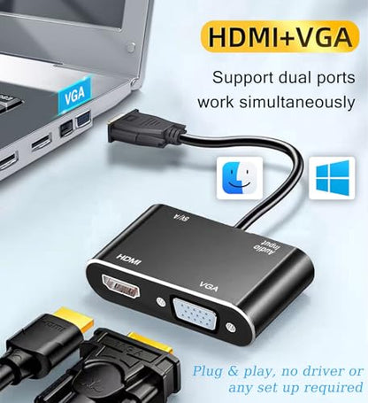 AKWOR VGA to HDMI+VGA Adapter for Dual Monitors, VGA to HDMI Adapter Splitter 2 in 1,1080P@60HZ Full HD Display Video Converter for PC Laptop Link Monitor/HDTV/Projector (for Windows & MaC os) - style: VGA to HDMI+VGA