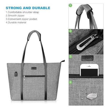 MOSISO USB Port Laptop Tote Bag for Women,Compatible with MacBook, 17-17.3 inch Notebook and Chromebook, Work Travel Business Computer Bag with Small Purse, Gray - color: Gray