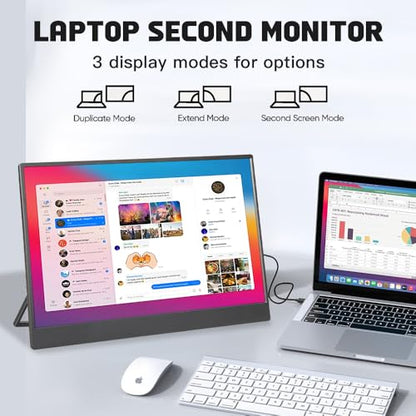 Portable Monitor 15.6 inch FHD 1080P USB-C HDMI Ultra-Slim Travel Computer Monitor with Kickstand Speakers for Laptop PC Mac Phone, VESA Mountable (15.6" 1080P Touch)