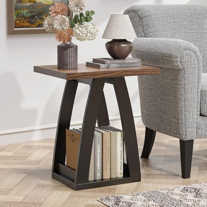 End Tables Living Room. Side Table Beside Sofa. Modern End Table for Living Room. Couch Side Table with Shelf. Black-Brown Wood Side Tables - color: Black-brown