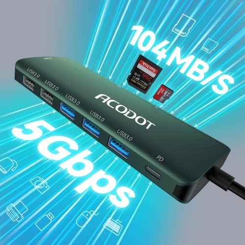 USB C Hub, 9-in-1 Multi-Port USB Adapter, 4K@60Hz HDMI, 100W Max PD, 3 USB3.0(5Gbps) + 2 USB2.0 Data Ports, SD/TF Card Reader for MacBook, iPad Pro, Dell, HP, Lenovo, Windows Laptop, Green - color: Green