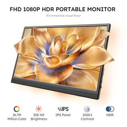 Portable Monitor for Laptop FHD 15.6" 1080P Ultra-Slim USB-C&HDMI External Second Screen for Laptop Travel Monitor Dual Speaker-Screen Extender for PC/Mac/Phone/PS4/5/Xbox/Switch-VESA*2