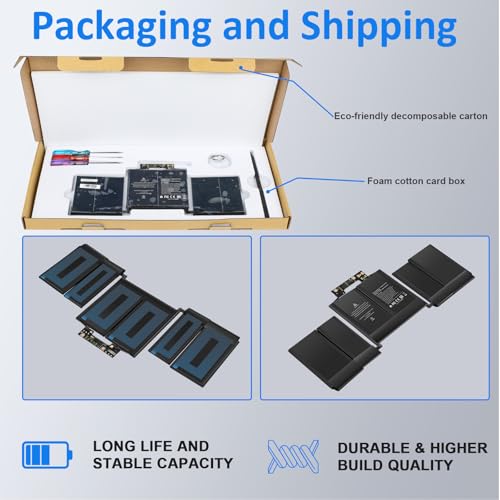 A1964 A1989 Battery Replacement for MacBook Pro 13 Inch A1989 (Mid 2018, 2019) & A2251 (2020), EMC 3214 3358 3348, MR9Q2LL/A MR9R2LL/A MR9T2LL/A/ MV962LL/A MV972LL/A MWP42LL/A MWP52LL/A MWP62LL/A - size: 9.92x3.31x0.28inch A1964