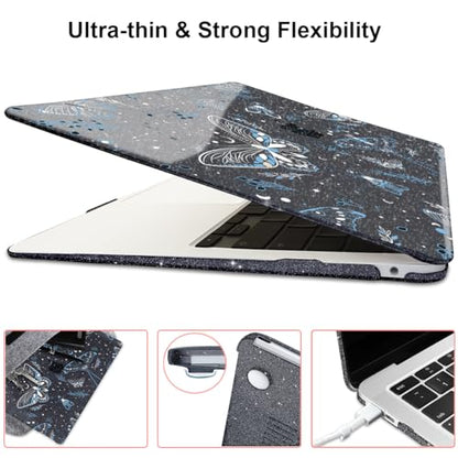 for MacBook Air 13 inch Case 2021 2020 2019 2018 Release M1 A2337 A2179 A1932, Glitter Black Pritned Pattern Hard Case Cover for Mac Air 13 M1 Retina Display with Touch ID, Butterfly Sky - color: Butterfly Sky