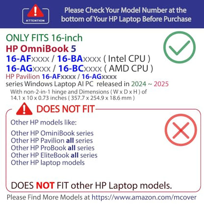 mCover Case ONLY Compatible for 16” 2024+ HP OmniBook 5 16-AF / 16-AG / 16-BAxxxx / 16-BCxxxx and Pavilion 16-AF / 16-AG0000 Series Windows AI Notebook PC (NOT Fitting Other HP Models)- Red - color: Red
