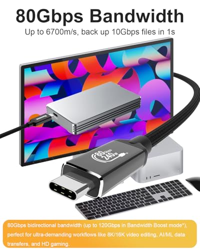 Thunderbolt 5 Cable 3.3ft [120Gbps Bandwidth Boost], USB4 2.0 Cord 240W PD3.1 Charging, Supports 16K or Dual 8K Display, Compatible with M4 MacBook Pro, iPhone 17 Pro, eGPU, SSD 1m - size: 3.3Ft