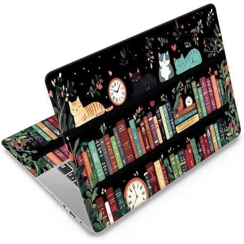 DEGDFSGR 12.1-15.6 Inch Universal Reusable Laptop Skin Sticker Decal, Waterproof Removable Protector for Notebook Cover, Scratch-Resistant Vinyl Cuttable Full Wrap Sticker,Bookshelf Cat Red Heart Mark - color: Bookshelf Cat Red Heart Mark