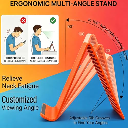 Portable Foldable Silicone Phone Holder, Flexible Silicone Aluminum Airplane Phone Holde,Bendable Rollable Foldable Design, for Phone Tablet Laptop, Portable Ergonomic Holder (Orange)