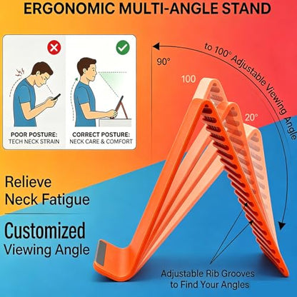 Portable Foldable Silicone Phone Holder, Flexible Silicone Aluminum Airplane Phone Holde,Bendable Rollable Foldable Design, for Phone Tablet Laptop, Portable Ergonomic Holder (Orange)