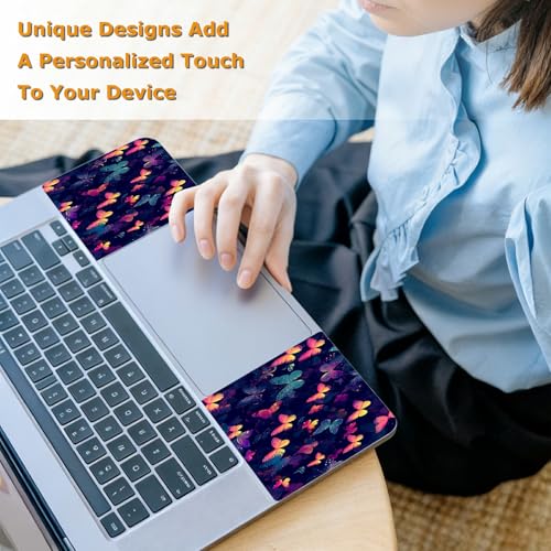 Universal Laptop Skin Sticker with 2 Wrist Pad Decals, 3-Piece Removable Vinyl Laptop Cover, Rainbow Butterfly Waterproof Anti-Scratch, Easy-Trim Fit for 13.3" 14" 15.6" Laptops - color: Rainbow Butterfly