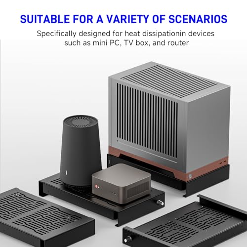 Quiet 2 x 120mm USB Fan, Aluminum Stand with Cooling Fan, Compatible with Mac mini - Desktop Organizer for Router, TV Box, Mini PC, Switch- Heat Dissipation Design for Home/Office Use (TF-240)
