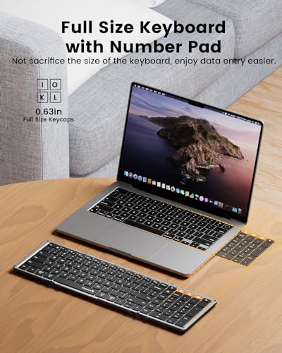 ProtoArc Backlit Foldable Keyboard, XK01 Plus Folding Portable Bluetooth Keyboard for Travel, True Full Size External Wireless Keyboards with Backlight for iPad Tablet Smartphone Laptop - Gray | 0.65 in Keycaps, Number Pad, 3-device Bluetooth 5.1 Switchin