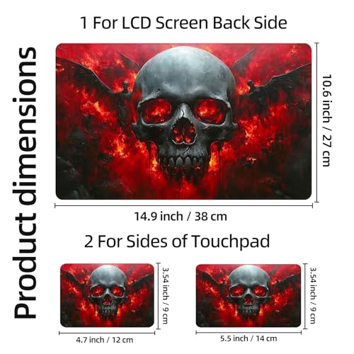 Aesthetic Laptop Skin Sticker, Skull with Fiery Eyes and Winged Figures Waterproof Vinyl Laptop Decal, Removable Bubble Free, Reusable Protective Cover for 13 14 15 15.6 Inch - color: Skull with Fiery Eyes and Winged Figures