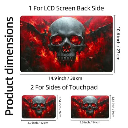 Aesthetic Laptop Skin Sticker, Skull with Fiery Eyes and Winged Figures Waterproof Vinyl Laptop Decal, Removable Bubble Free, Reusable Protective Cover for 13 14 15 15.6 Inch - color: Skull with Fiery Eyes and Winged Figures