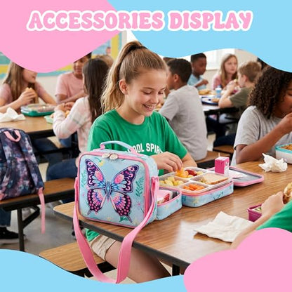Meetbelify Kids Rolling Backpack with Wheels for Girls Cute Butterfly School Roller Backpack,Carry on Travel Luggage with Lunch Bag and Pencil Case for Girls Ages 5-12 - color: 01 Pink Butterfly