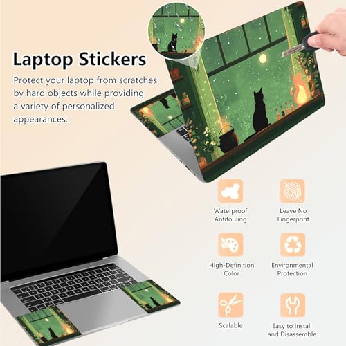 Laptop Skin Sticker Decal 15.6 Inch,12 13 13.3 14 15 15.6 in Laptop Netbook Skins for Notebook,Art Decal Removable Waterproof Scratch Resistant,Universal Vinyl Cover,Cat Green Window - color: Cat Green Window