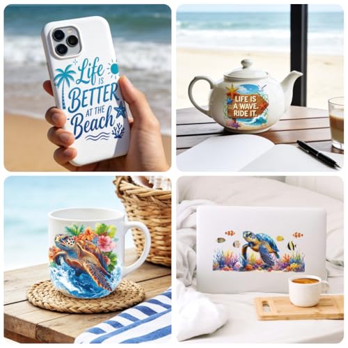 Peacoblue UV DTF Cup Wraps Transfer Stickers Sea Turtles and Coral Pattern, 10 Sheets Waterproof Custom Vinyl Transfer Sticker 16oz Coffee Glass Cup Tumbler Bottle Mug Decals for Men Women - style: Sea Turtles and Coral
