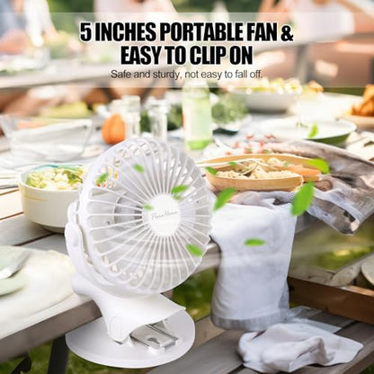 Portable Clip Fan Battery Operated,3 Speeds USB Rechargeable Mini Table Fan with Strong Airflow,360°Rotation Ultra Quiet Personal Desk Fan for Home Office Bedroom Dorm Stroller Camping(White) - color: White
