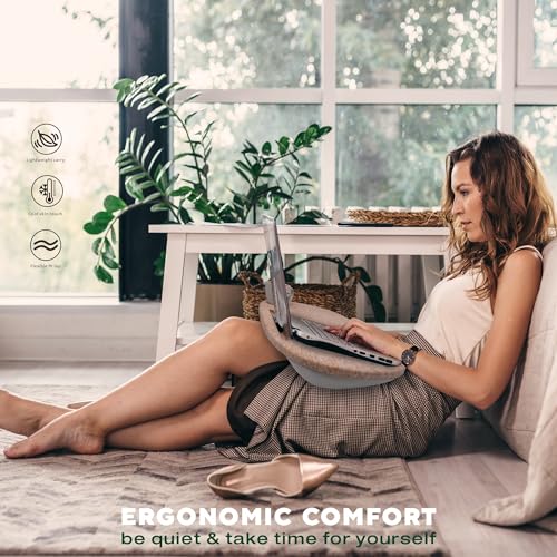 Welaxy Laptop Lap Desk Portable Large Workspace LapDesk for Bed Home Office fits up to 17 Inch Laptop MacBook Chromebook Tablet Lightweight Tray Table with Ergonomic 3D Pillow (Oatmeal) - color: Oatmeal
