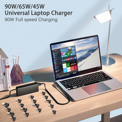 90W Universal Laptop Charger with 17 Tips, Compatible with Acer Asus HP Len OVO Dell Samsung Toshiba IBM Fujitsu Notebook Ultrabook Chromebook Charger Power Supply Cord