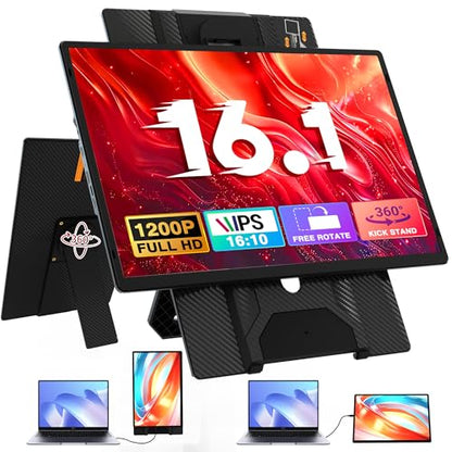 CIDETTY Laptop Screen Extender Portable Monitor, Dual 16.1" 1080P FHD IPS Screen, Detachable Monitor Extender for Laptop, Fit for 13-17" Laptops, Compatiable with Windows/Mac/Chrome/Android