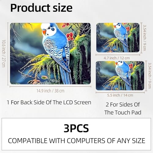 Blue Budgie in Jungle Forest Universal Laptop Skin Sticker 3PCS, Protective Decal Trim-to-Fit 11.6" 13.3" 14" 15.6" Laptop Vinyl Cover, Removable Anti-Scratch Computer Decal Protector - color: Blue Budgie in Jungle Forest