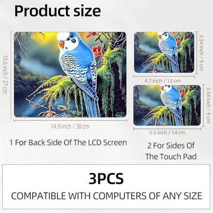 Blue Budgie in Jungle Forest Universal Laptop Skin Sticker 3PCS, Protective Decal Trim-to-Fit 11.6" 13.3" 14" 15.6" Laptop Vinyl Cover, Removable Anti-Scratch Computer Decal Protector - color: Blue Budgie in Jungle Forest