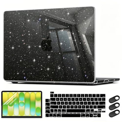 CISSOOK Black Glitter Case for MacBook Pro 13 Inch 2025-2020 Release Model A2338 A2251 A2289 with Touch Bar, Bling Hard Shell Cover Keyboard Skin for MacBook Pro 13 M1 M2 Sparkly | 4in1 Set Bling Hard Shell Cover Keyboard Skin for MacBook Pro 13 M1 M2 A23