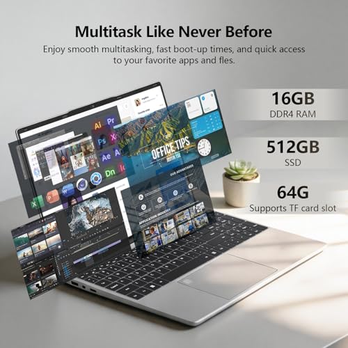 2026 Laptop, 15.6 inch Laptop Computer Celeron N5100 Up to 2.8GHz, Lap Top PC with 16GB RAM 512GB SSD, Backlit KB, Fingerprint, FHD 1080P, 180° Open, Mini HDMI, Win 11 Pro, Laptops for Study Work