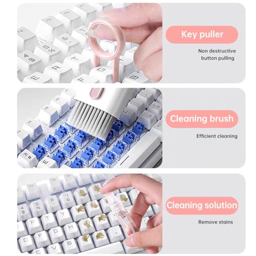 7 in 1 Laptop Cleaning Kit Keyboard Cleaner,Computer Screen Cleaning Brush Tool,Computer Cleaning Tools Kit Corner Gap Duster Keycap Puller(Pink)