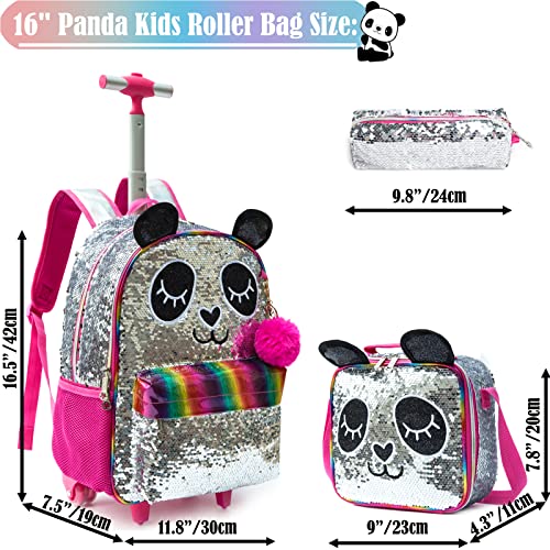 School Kids Rolling Backpack for Girls 3PCS With Trolley Wheeled Backpacks - color: Silver Red