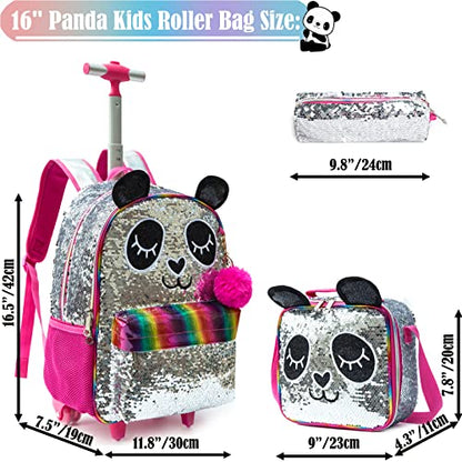 School Kids Rolling Backpack for Girls 3PCS With Trolley Wheeled Backpacks - color: Silver Red