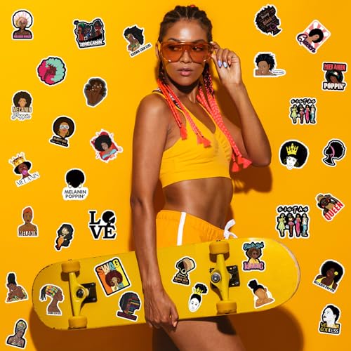 Zonon 100 Pcs Melanin Stickers Black Girl Laptop Water Bottle Decal | Waterproof Vinyl for Teens Women, Computer Skateboard Phone, Black Girl Magic Empowerment Theme, Aesthetic Graffiti Patches - style: Classic