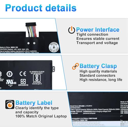 L17C4PH1 L17M4PH1 L17M4PH2 L17L4PH2 Battery for Lenovo Yoga 7 Pro Pro-13IKB C930 C930-13 C930-13IK C930-13IKB C930-131KB C930-13IKB 81C4 Series Notebook 5B10Q82425 5B10Q82426 5B10Q82427 60Wh 7820mAh - size: 10.02*3.70*0.39inch L17C4PH1