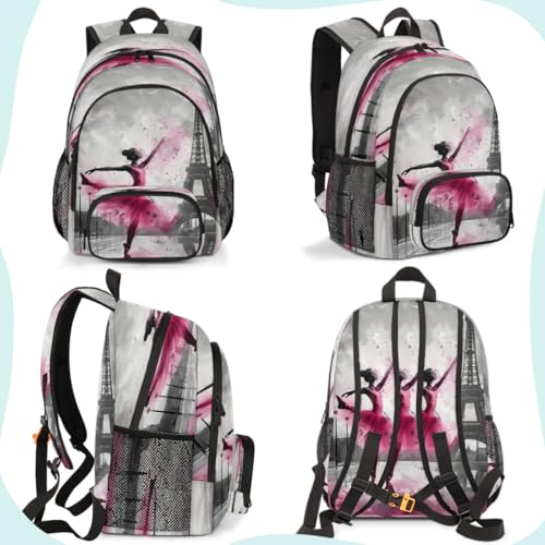 Paris Eiffel Tower Laptop Backpack for Women Men, 18.3 Inch Travel Work Backpacks, Pink Waterproof Computer Casual Daypack Nurse Teacher Bags - color: Multicolor 17