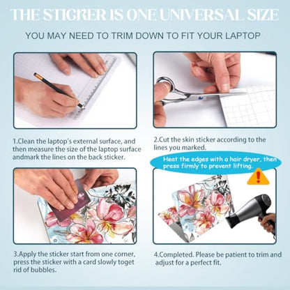 SUPERDANT 3Pcs Laptop Notebook Skin Sticker Set with Watercolor Floral Art 15.6x10.6 in Removable PVC Decal for 12 13 13.3 14 Up to 15.6 Inch Laptop Personalized Pink Cover