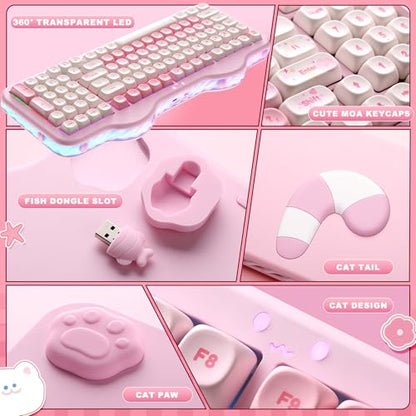 YUNZII C98 Wireless Mechanical Keyboard with Number Pad,99 Key BT5.0/2.4G/USB-C Hot Swap Gasket Mount with PBT MOA Keycaps,Custom RGB,Cute Cake Keyboard for Win/Mac (Pink, Candy Linear Switch) - color: Pink, size: Candy Linear Switch
