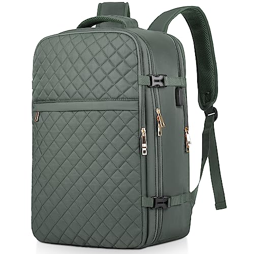 Large Travel Backpack Women, Flight Approved Carry On Backpack, Water Resistant Anti-Theft Large Casual Daypack Fit 17 Inch Laptop with USB Charging Port, Olive Green - color: Olive Green, size: 17.3 inch