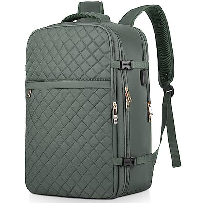 Large Travel Backpack Women, Flight Approved Carry On Backpack, Water Resistant Anti-Theft Large Casual Daypack Fit 17 Inch Laptop with USB Charging Port, Olive Green - color: Olive Green, size: 17.3 inch