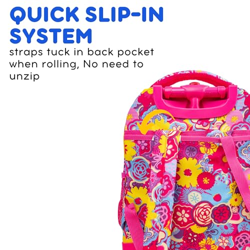 J World Sunny Rolling Backpack for Kids. Roller Bag With Wheels, Poppy Pansy - color: Poppy Pansy