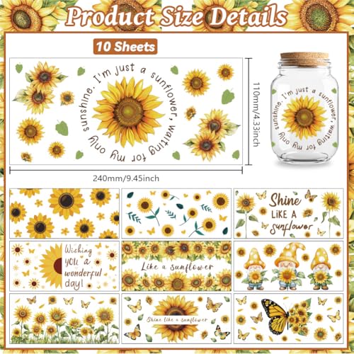 UV DTF Cup Wraps Transfer Stickers Christian Sunflowers and Butterflies, 10 Sheets Waterproof Custom Vinyl Transfer Sticker 16oz Coffee Glass Cup Tumbler Bottle Mug Decals for Men Women | Waterproof UV DTF Stickers, Custom Vinyl Decals for 16oz Coffee Cup
