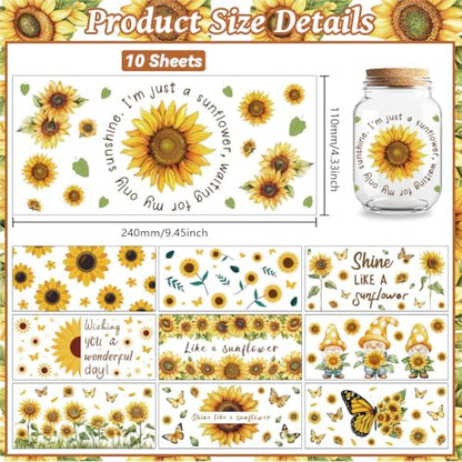 UV DTF Cup Wraps Transfer Stickers Christian Sunflowers and Butterflies, 10 Sheets Waterproof Custom Vinyl Transfer Sticker 16oz Coffee Glass Cup Tumbler Bottle Mug Decals for Men Women | Waterproof UV DTF Stickers, Custom Vinyl Decals for 16oz Coffee Cup