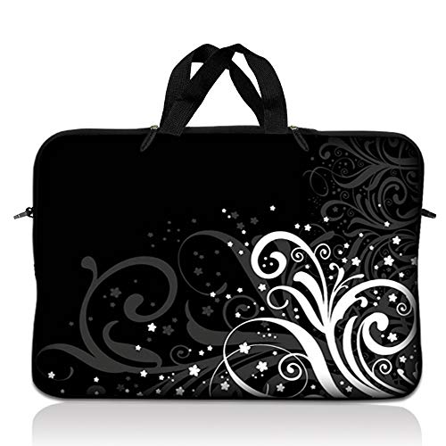LSS 10.2 inch Laptop Sleeve Bag Compatible with Acer, Asus, Dell, HP, Sony, and More | Carrying Case Pouch w/Handle, Black and White Floral - color: Black and White Swirl, size: 8 in -10.2 in