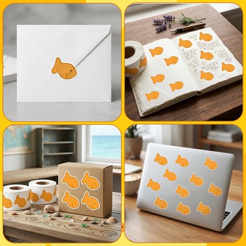 Goldfish Cracker Sticker Roll - 1000 Pcs & 2 Roll Cute Fish Cookie Waterproof Vinyl Reusable Laptop Stickers for Coloring Book Scrapbook Water Bottle Page Activity Pad Birthday Party Favors - style: Goldfish